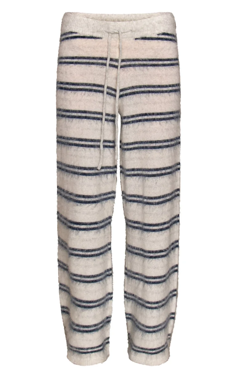 Light Blue Brushed Aurora Striped Wide Leg Trousers - 4