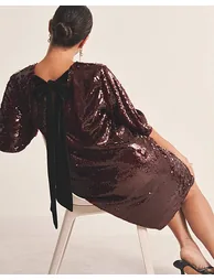 Burgundy Sequin T shirt Dress - 3