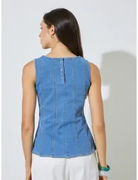 Blue Sleeveless Denim Peplum Top - 5
