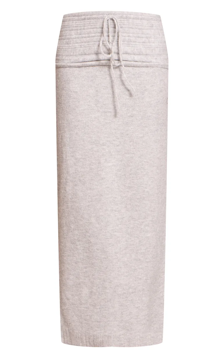 Light Grey Rib Soft Knit Fold over Maxi skirt - 4