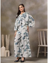Women Floral Peplum Top and Trousers Co-Ords - 2