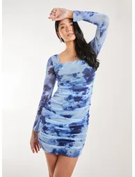 Long Sleeve Tie Dye Mesh Mini Dress - 1