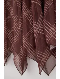 Brown Plaid Asymmetrical Lined Chiffon Crinkled Woven Asymmetrical Long Plus Size Skirt - 1