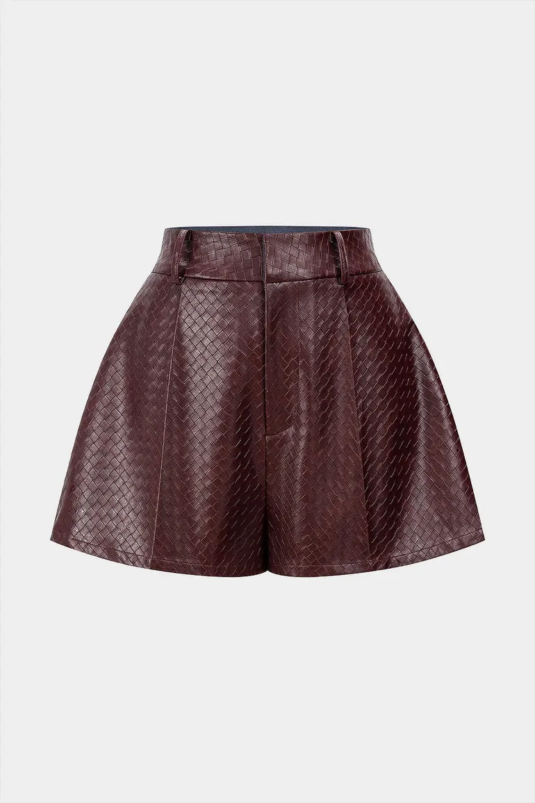 Woven Pattern Faux Leather Shorts