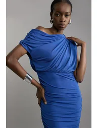 Jersey Crepe Asymmetric Neckline Maxi Dress - 2