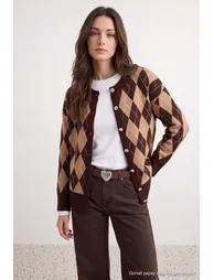 Brown Plaid Pattern Oversize Hijab Knitwear Cardigan - 6