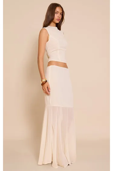 Almond Chiffon Fishtail Maxi Skirt