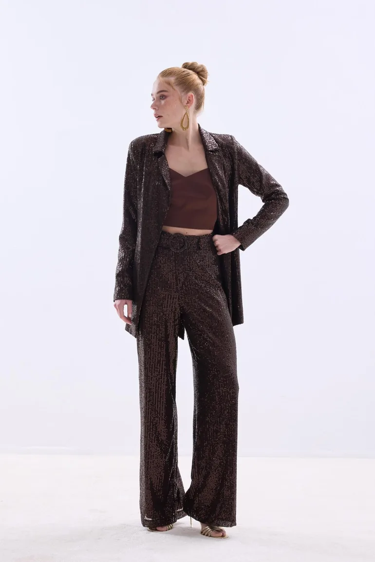 Belted Sequin Trousers - 7