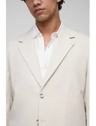 Straight Fit Cropped Herringbone Hem Suit Blazer - light grey - 2