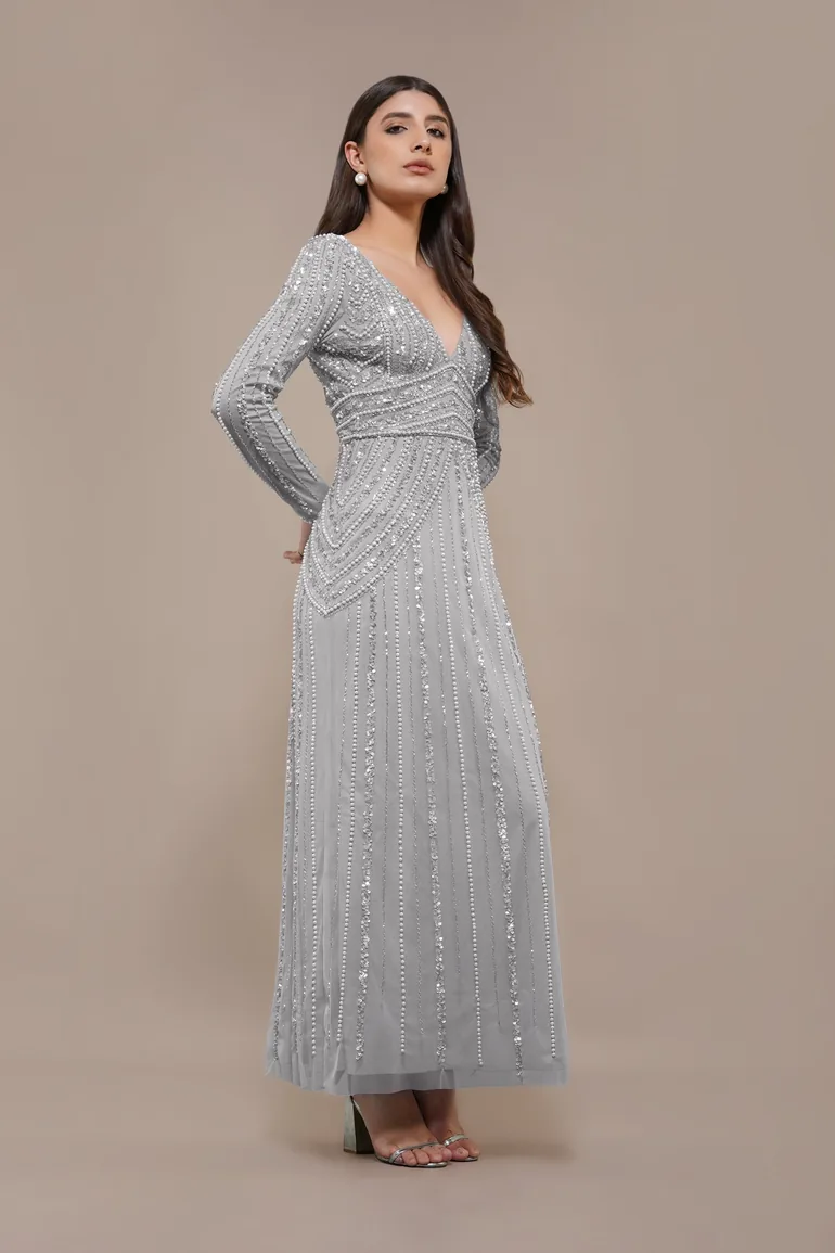 Cordelia Embellished Maxi Dress in Light Grey - 5