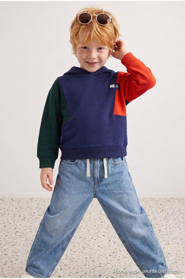Navy Blue Printed Knitted Sweatshirt
