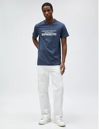 Slogan Printed T-Shirt Slim Fit Crew Neck Cotton - 1