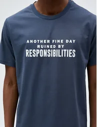 Slogan Printed T-Shirt Slim Fit Crew Neck Cotton - 4