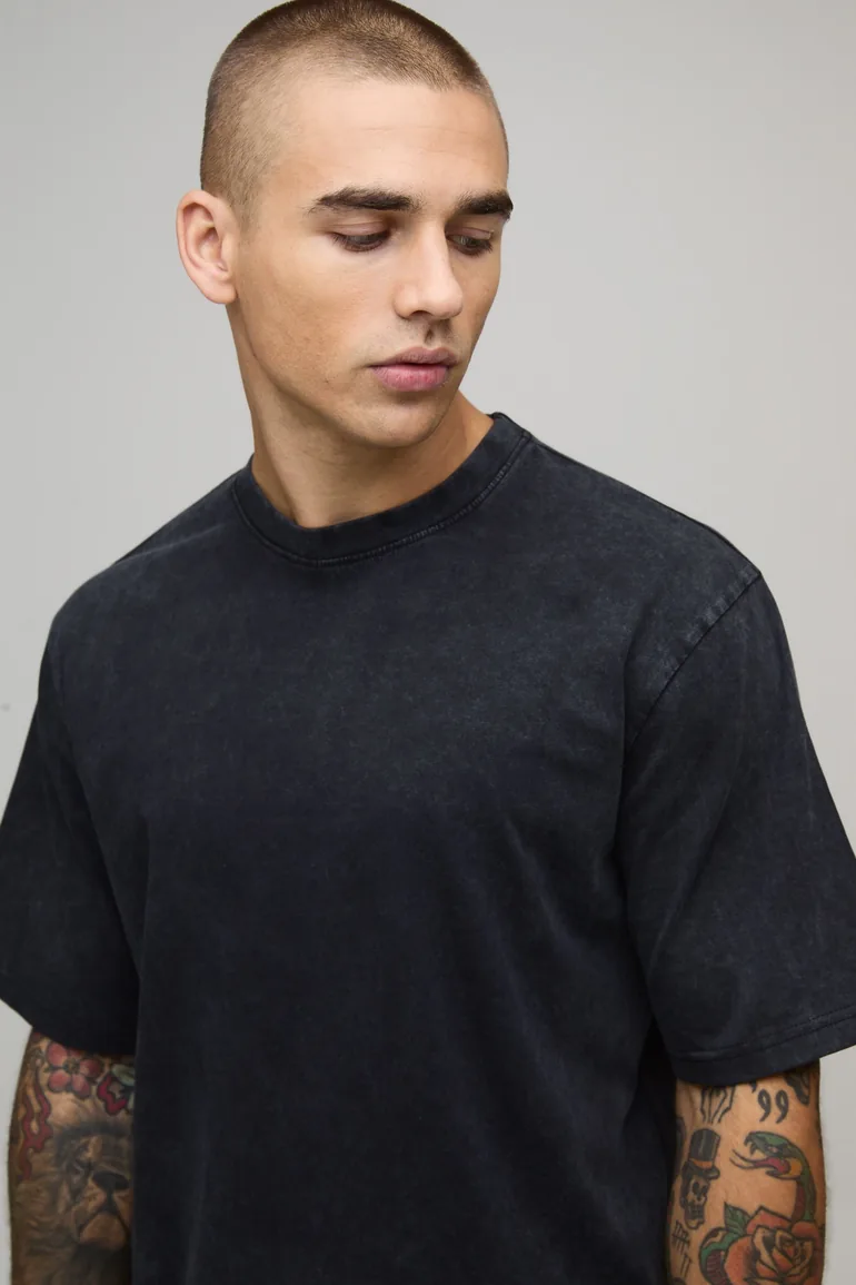 Essential Washed Regular Heavyweight T-Shirt - washed black - 2