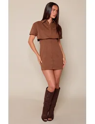 Brown Overlay Detail Shift Dress