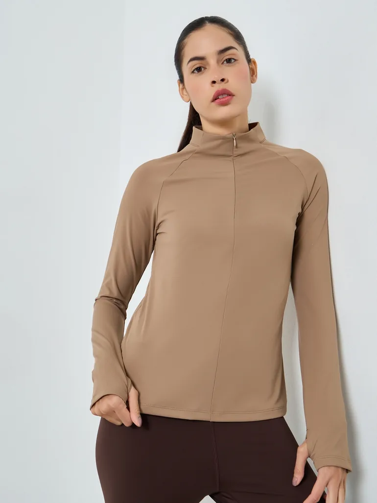 Half Zip Up Hidden Zipper Long Sleeves Top