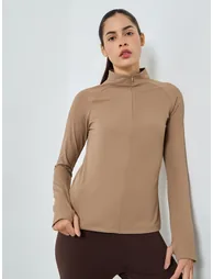 Half Zip Up Hidden Zipper Long Sleeves Top