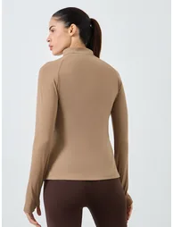 Half Zip Up Hidden Zipper Long Sleeves Top - 4