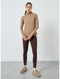Half Zip Up Hidden Zipper Long Sleeves Top - 1