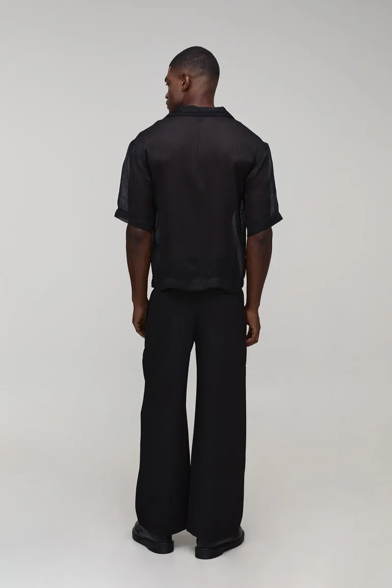 Oversized Boxy Textured Revere Collar Shirt - black - 2