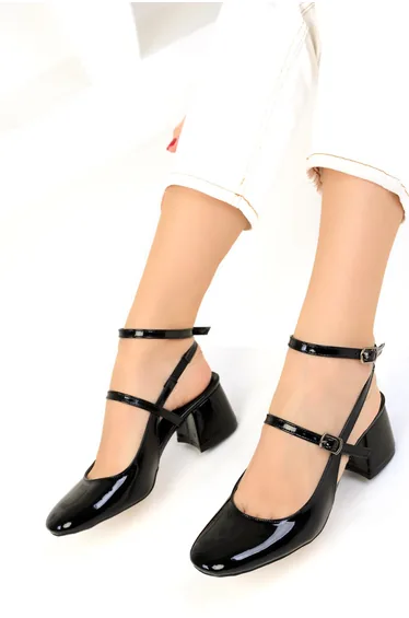 Black Patent Leather-Black Women's Classic Heeled Shoes