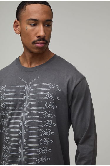 Charcoal Regular Napoleon Print Long Sleeve T-Shirt - charcoal product thumbnail 3