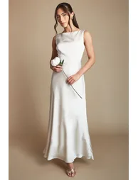 Sleeveless Satin Bridesmaid Dress - 3