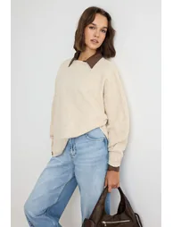 Stone Soft Textured Sleeve Functional Special Quality Knitwear Sweater - 2