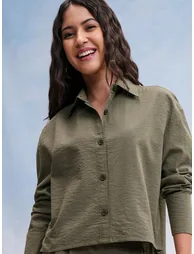 Textured Spread Collar Cotton Regular Fit Shirt - 1