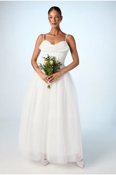 Cowl Neck Corset Satin Wedding Dress