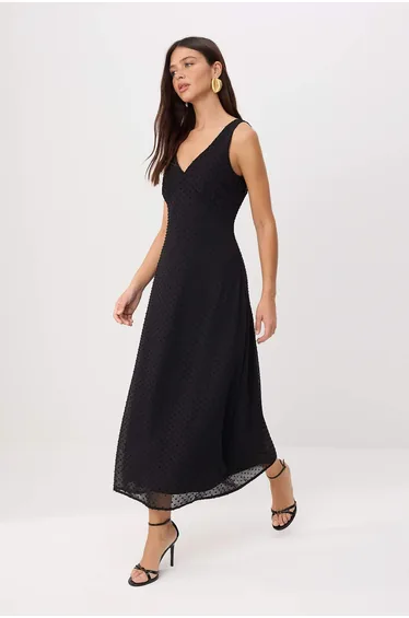 Black V-Neck Maxi Woven Dress