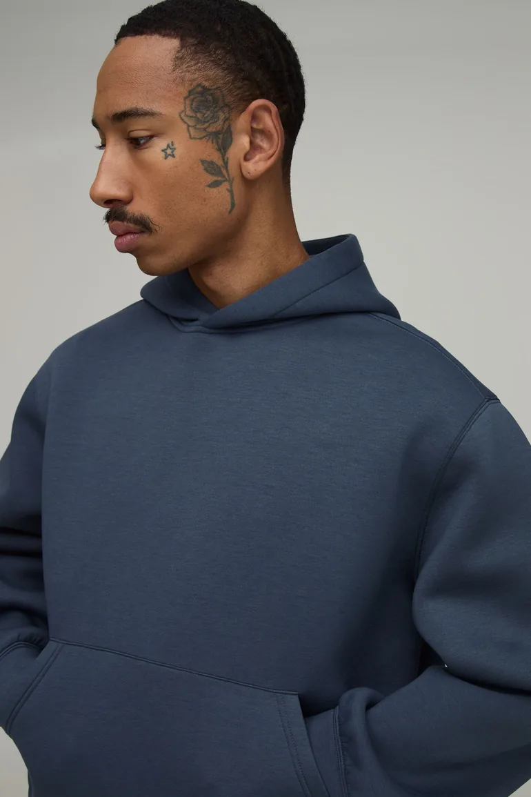 Oversized Boxy Scuba Hoodie - slate - 2