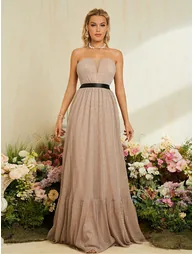 Leely Elegant Strapless Sleeveless Evening Gown