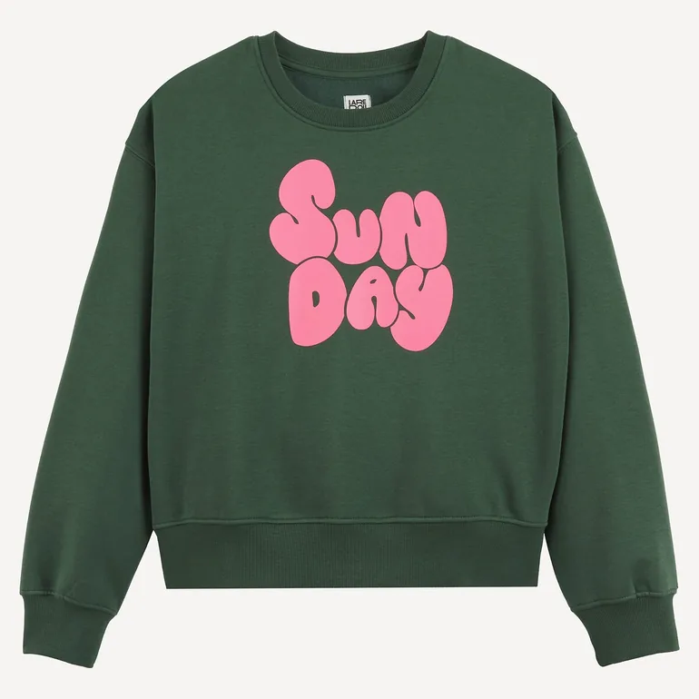 Slogan Print Fleece Crew Neck Sweatshirt - 1