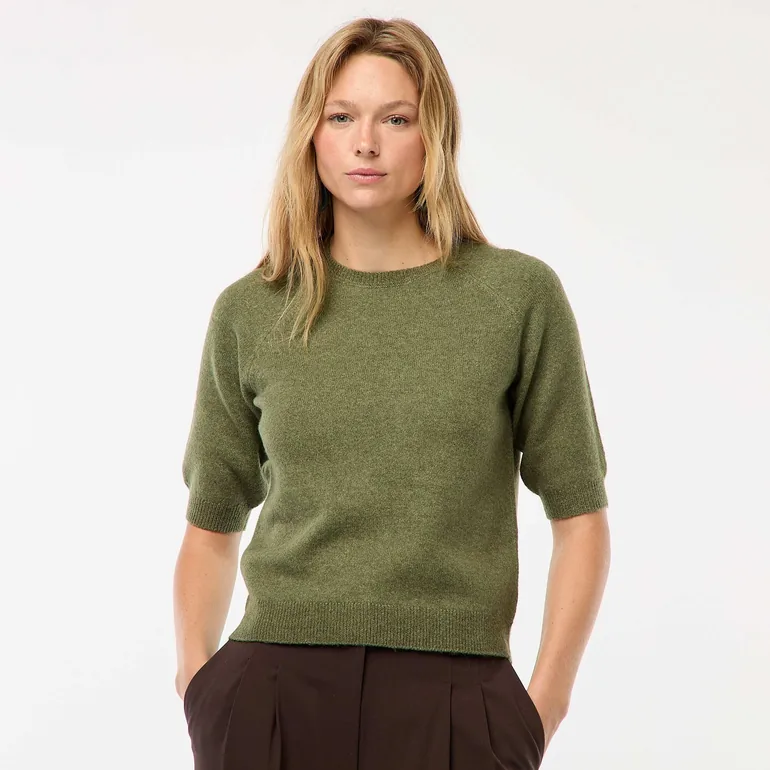 Knitted sweater with mid-length sleeves GREEN - 1