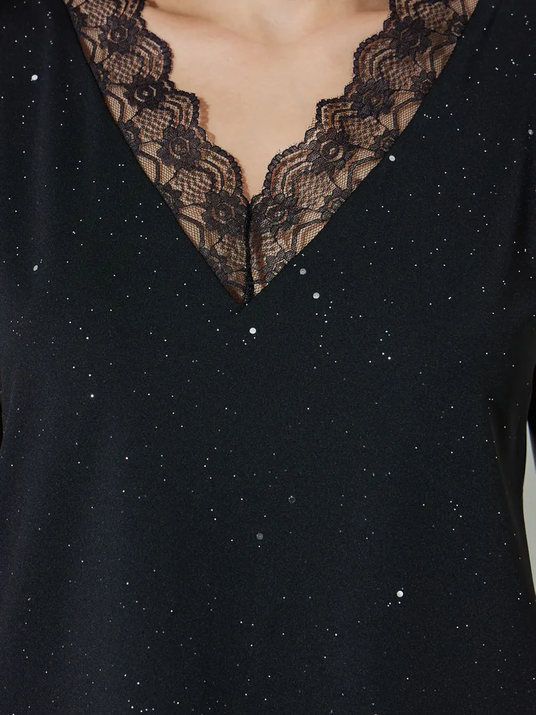 Black Sleeveless Lace Trim Top - 3