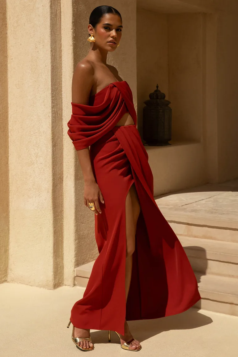 Zelina | Terracotta Mid-Rise Maxi Skirt with Split