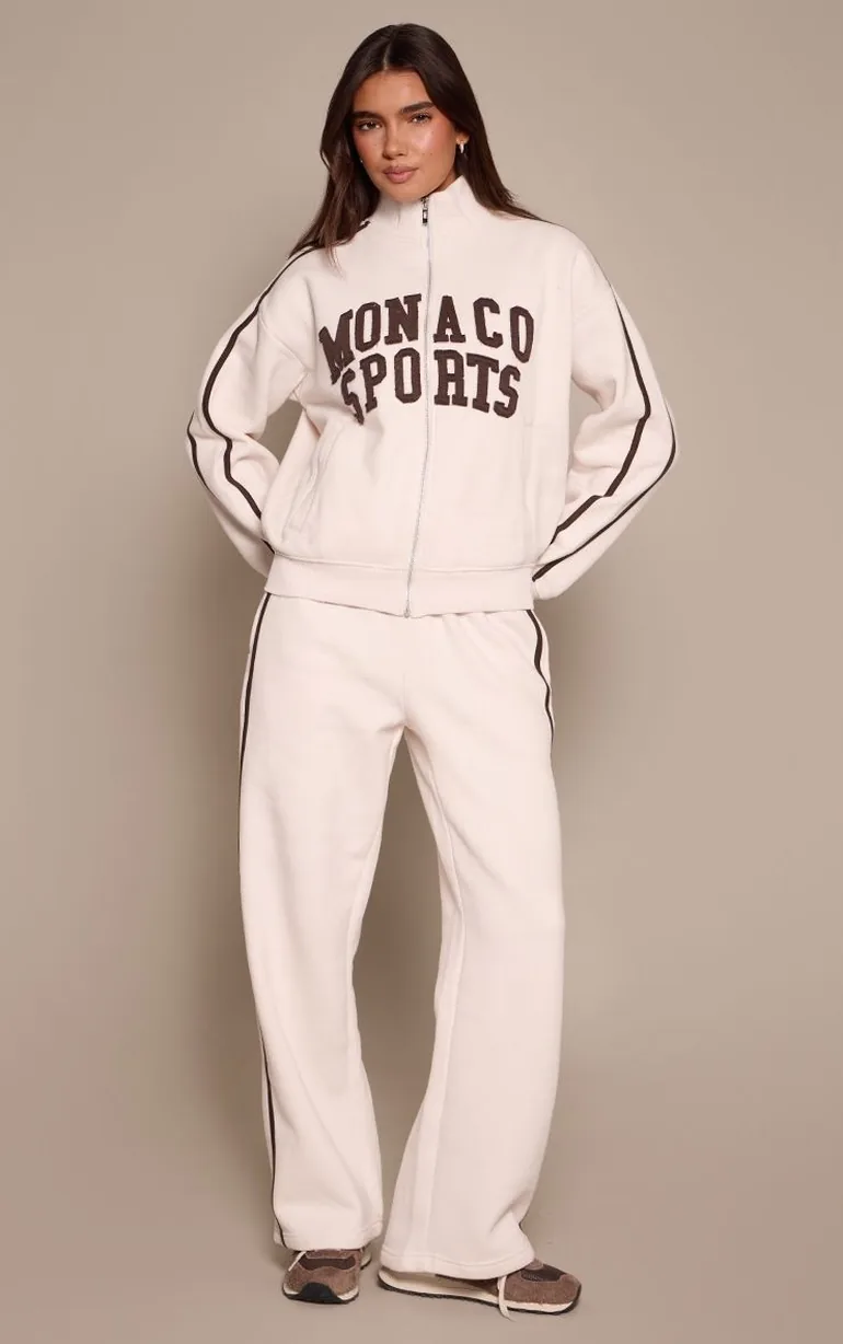 Cream Contrast Monaco Applique Zip Through Sweatshirt