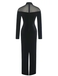 Velvet Splicing Long Sleeve Midi Dress - 8