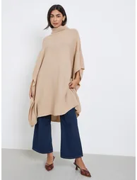 Beige Oversized Chunky Knit Cape Sweater