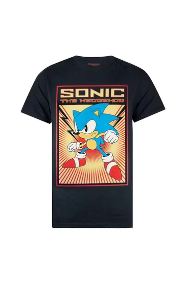 Sonic The Hedgehog Mens Propaganda Poster T-Shirt - Black