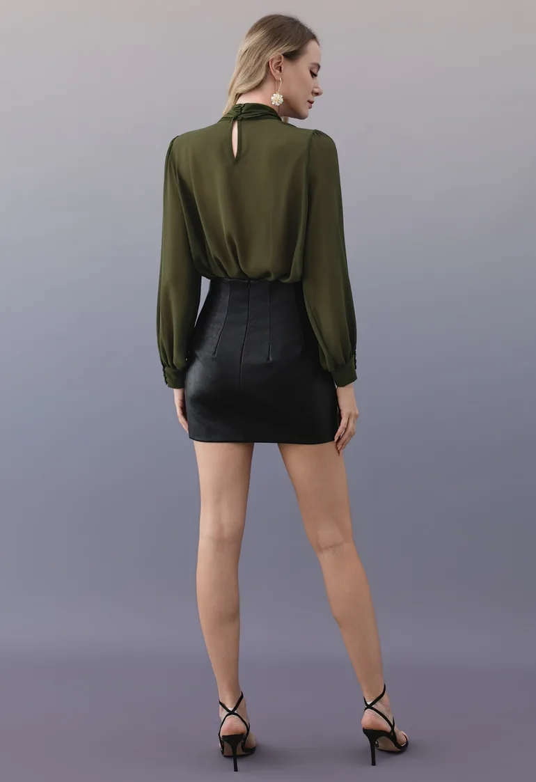 Refined Faux Leather High-Waisted Mini Bud Skirt in Black for Everyday Styling & Night Out Looks - 1