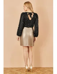 Yumi Black Hanging Sequin Long Sleeve Top - 6