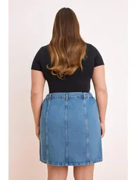 Mavi More Sustainable Front Buttoned Mini 100% Cotton Denim Skirt with Stitching Detail - 6