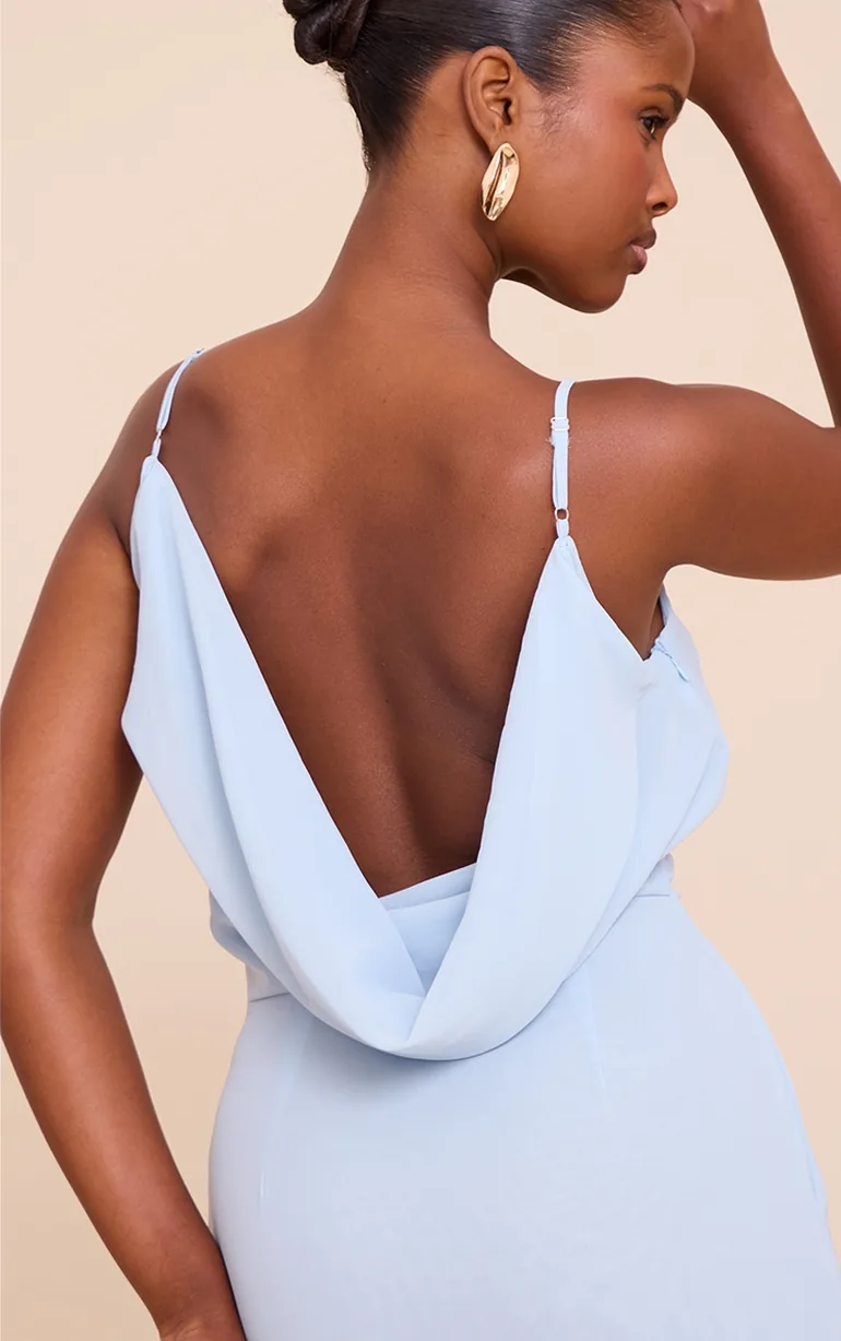 Pale Blue Chiffon Scoop Neck Cowl Back Sleeveless Maxi Dress - 3