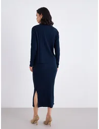 Navy Ribbed Knit Sweater and Skirt Co-Ords - 4