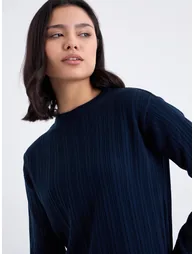 Navy Ribbed Knit Sweater and Skirt Co-Ords - 3