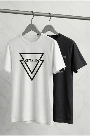 Black-White 2 Pack Regular/Normal Fit Printed 100% Cotton T-Shirt product thumbnail 4