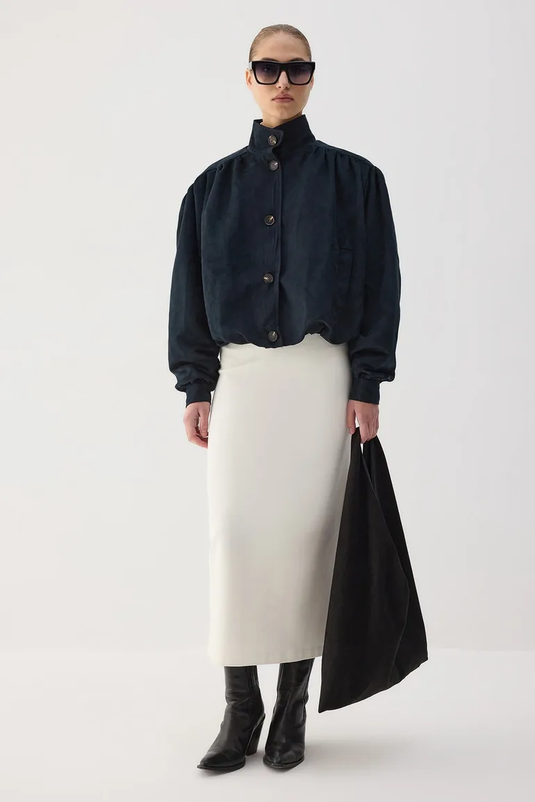 SHORT SUEDE JACKET WITH V-NECK