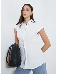 Solid Spread Collar Longline Shirt - 1